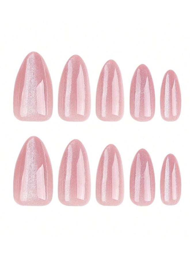 Cat-eye design artificial nails, natural beige color, 24 pieces - Image 4