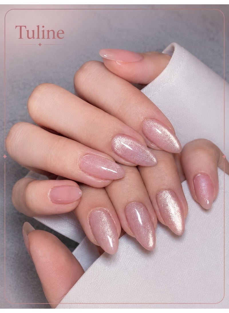 Tuline Cat-eye design artificial nails, natural beige color, 24 pieces - Image 1