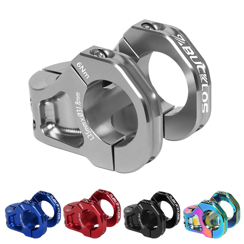 BUCKLOS 35mm Mountain Bike Stem MTB 31.8mm CNC Short Stems - Bicycle Ultra-Light Hollow Aluminum Alloy Riser Stem for E Bike/Downhill XC/BMX/Folding Bike/Trail(Titanium) - Image 1