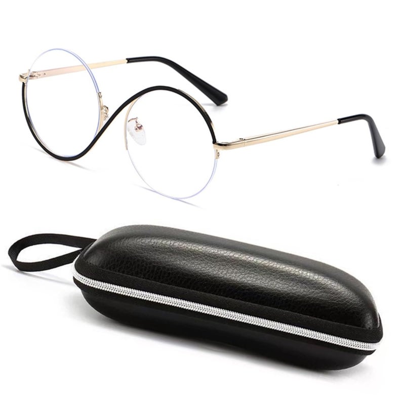 Half frame anti-blue asymmetric flat mirror (black gold frame + zipper glasses case) - Image 2