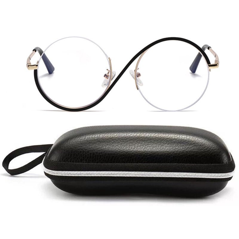 Half frame anti-blue asymmetric flat mirror (black gold frame + zipper glasses case) - Image 1