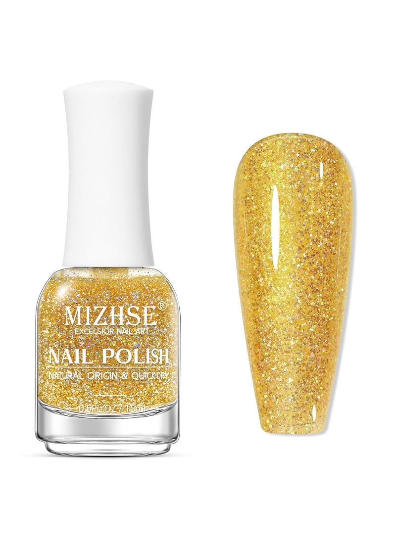 MIZHSE MIZHSE Quick Dry Nail Polish, Glitter Gold Nail Polish Non Gel Air Drying Fast, 15 ml Regular Sparkle Shimmery Oil-based Glitter Nail Lacquer Nail Art Manicure DIY Home 