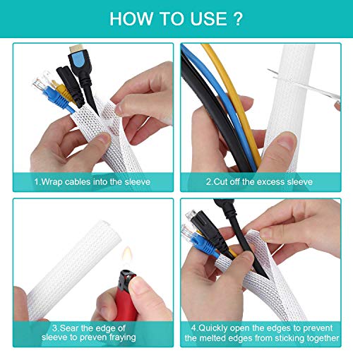 ZhiYo 6.6ft - 4/5 inch White Cable Sleeve, Cable Organizer for Desk PC TV Computer, Wire Protector Cable Wrap Cover, Cord Management for Home Office - Image 5