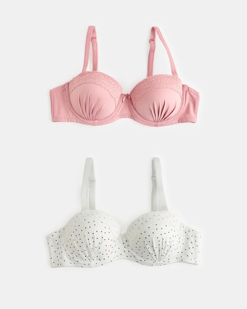 REDTAG Women Assorted 2-Pack Printed & Solid Balconette Bras with Lace