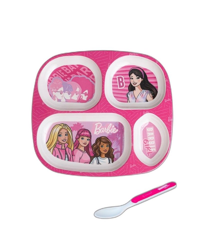 Superware Melamine Kids Partition Plate Spoon Set of 2 Barbie Wispy Forest Dinnerware for Children Divided Plates Durable Toddler Feeding Solution - Image 1
