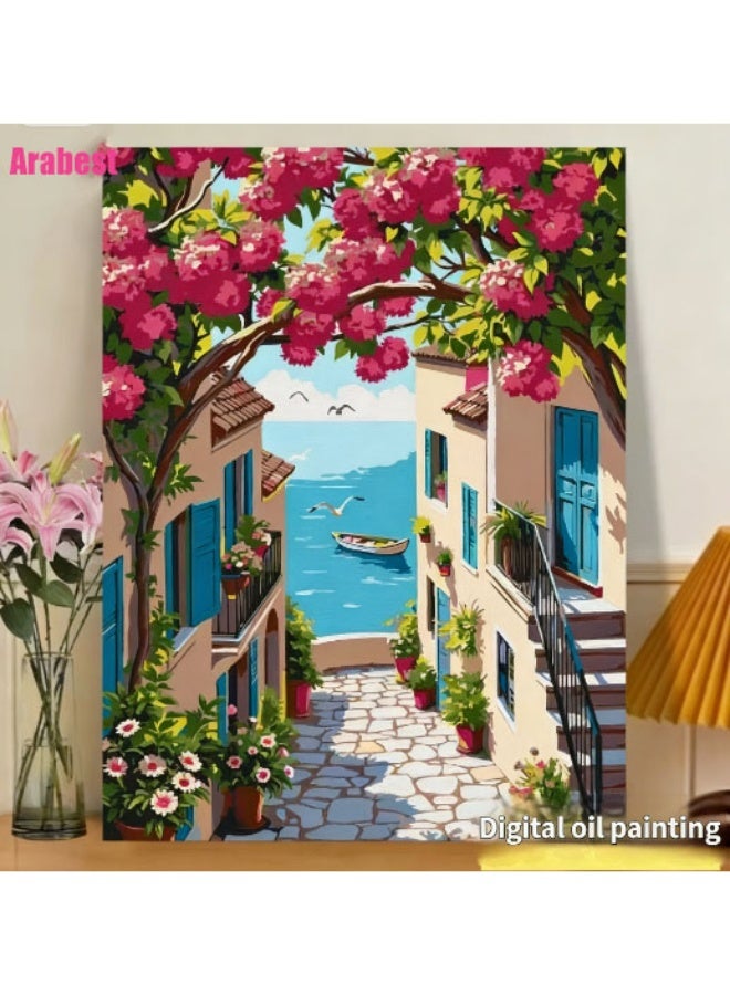 Arabest Paint by Number For Adults,Rural Landscape Boat Oil Painting Set for Beginner,Painting by Numbers Kits With Brushes And Acrylic Paint,40x50cm - Image 1