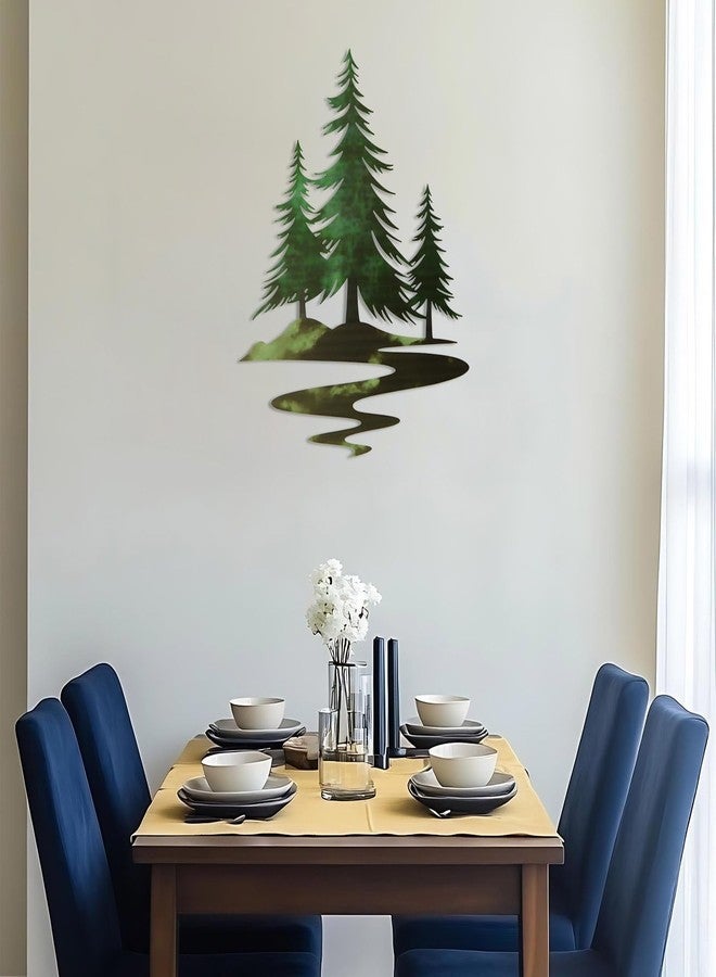 TYLCC Metal Pine Tree Wall Art Rustic Cedar Tree Wall Decor for Living Room Office Farmhouse, Forest Nature Lovers Gift, Forest Green - Image 3
