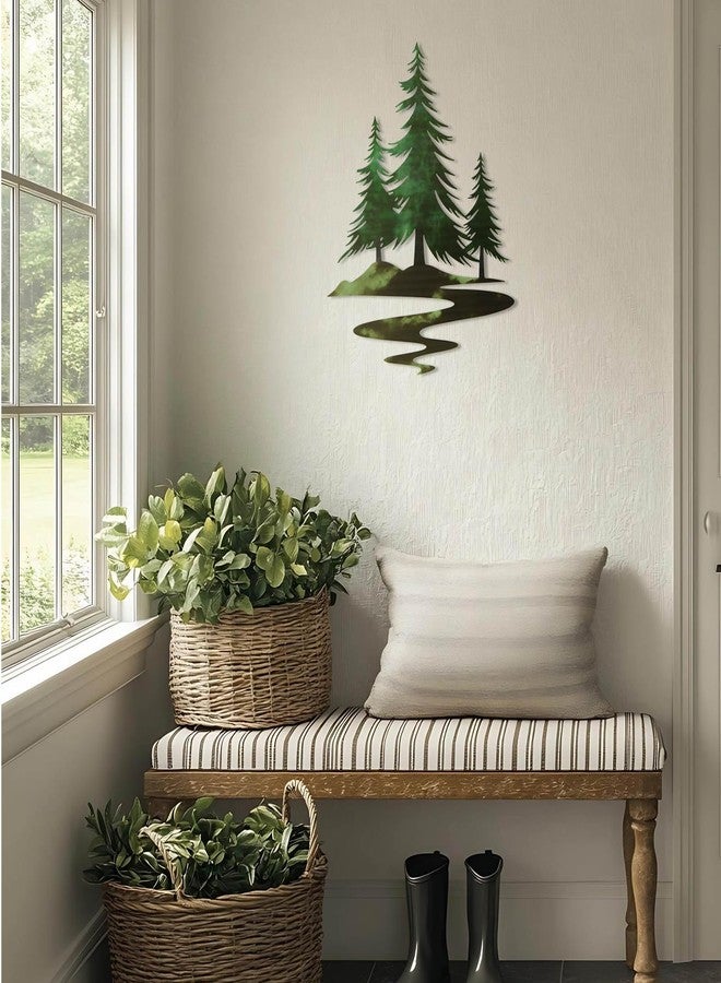 TYLCC Metal Pine Tree Wall Art Rustic Cedar Tree Wall Decor for Living Room Office Farmhouse, Forest Nature Lovers Gift, Forest Green - Image 5