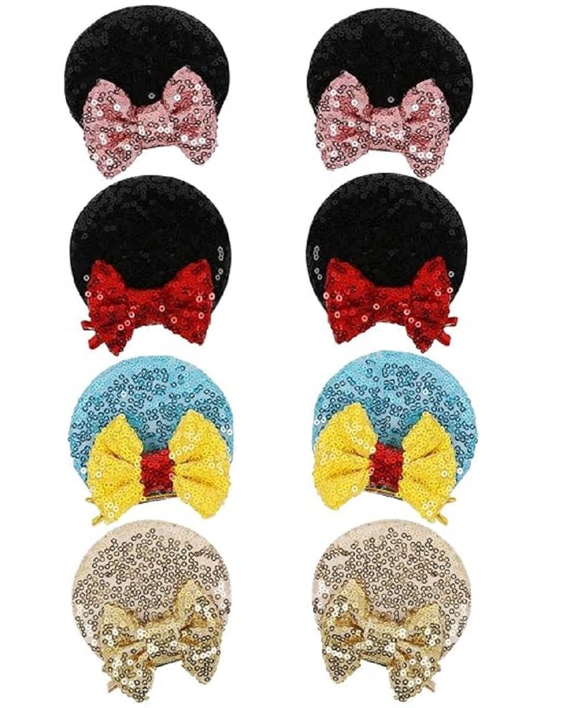 Tobeffect Mouse Ears Hair Bows Clips Glitter Mice Ears Pack Cute Hair Bow Hair Accessories for Women Costume Birthday Party Favor Vacation Halloween Christmas Decoration, 4 Pairs - Image 1