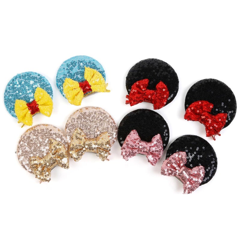 Tobeffect Mouse Ears Hair Bows Clips Glitter Mice Ears Pack Cute Hair Bow Hair Accessories for Women Costume Birthday Party Favor Vacation Halloween Christmas Decoration, 4 Pairs - Image 5