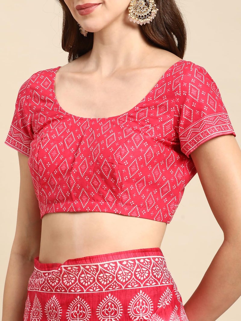 RATAN Pure Cotton Printed Mulmul Saree for Women with Blouse Piece (GDBT-BP-1049-PINK_Pink) - Image 5