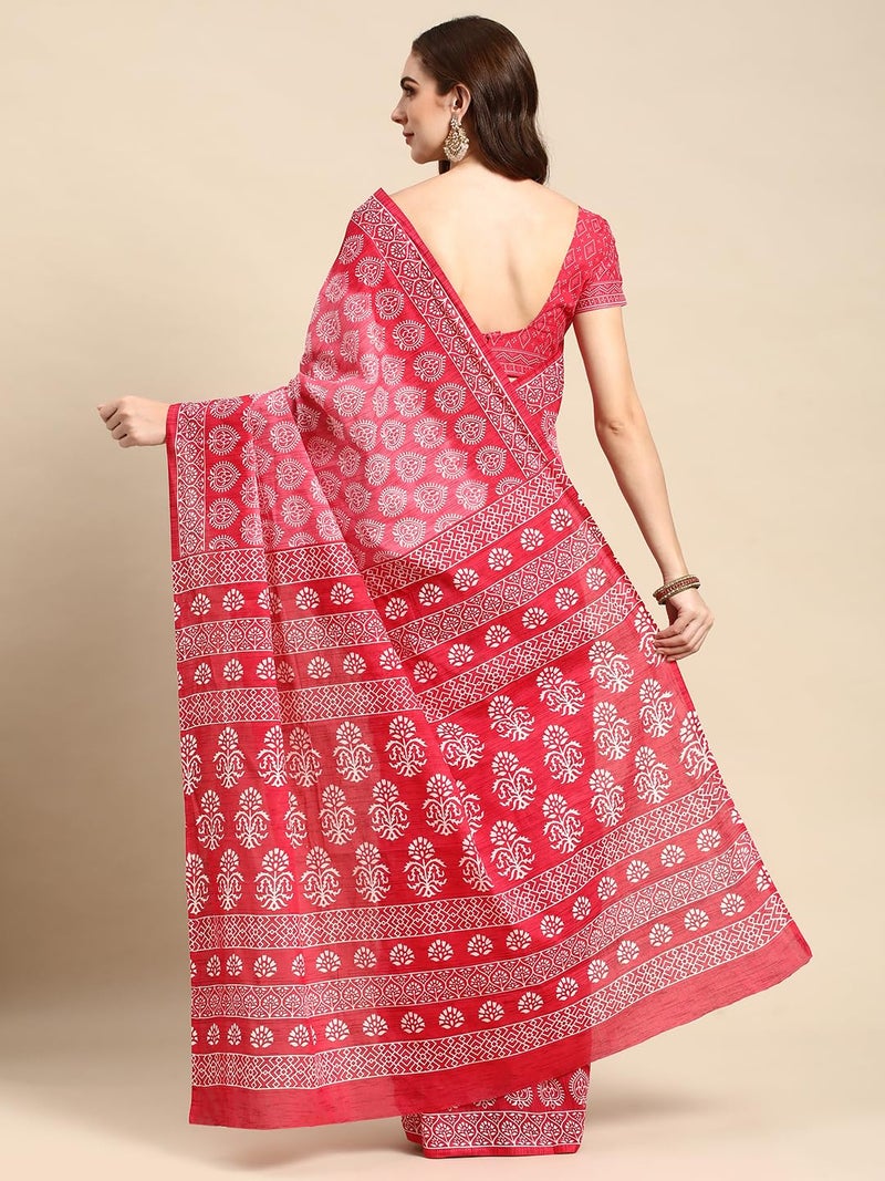 RATAN Pure Cotton Printed Mulmul Saree for Women with Blouse Piece (GDBT-BP-1049-PINK_Pink) - Image 2