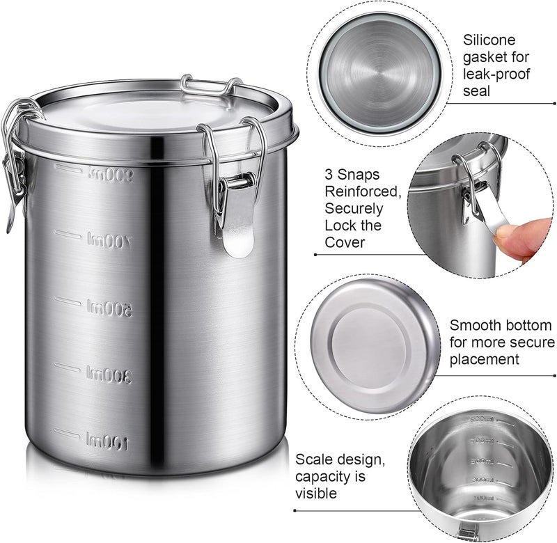 Zopeal 6 Pack 34 Oz Stainless Steel Canisters Set Stainless Steel Airtight Food Storage Containers Metal Containers with Lids Sealed for Tea Coffee Sugar Flour Baking Pantry Kitchen Counter 34 oz - Image 3