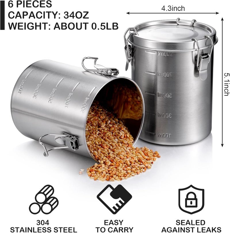 Zopeal 6 Pack 34 Oz Stainless Steel Canisters Set Stainless Steel Airtight Food Storage Containers Metal Containers with Lids Sealed for Tea Coffee Sugar Flour Baking Pantry Kitchen Counter 34 oz - Image 2