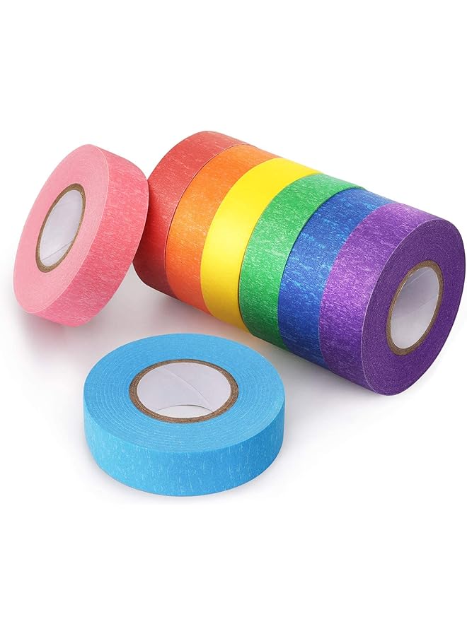 PROMASS 8 Rolls Colored Masking Tape Rainbow Colors Painters Tape Colorful Craft Art Paper Tape for Kids Labeling Arts Crafts DIY Decorative Coding Decoration Teaching Supplies, 0.6 Inch x 16 Yard, 8 Colors - Image 1