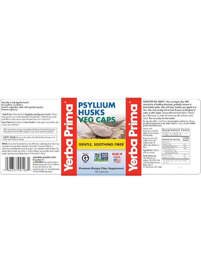 Yerba Prima Psyllium Husks Veg Caps - 180 Count (2 Pack) (625mg) - Vegan, Non-GMO, Gluten Free, Colon Cleanser, Daily Fiber Supplement for Gut Health & Regularity - Image 5