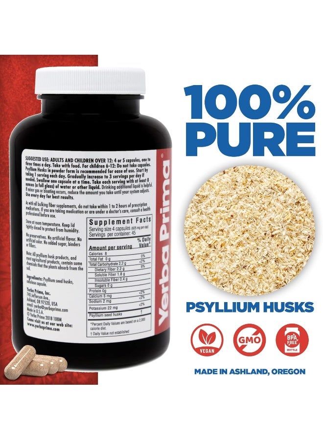 Yerba Prima Psyllium Husks Veg Caps - 180 Count (2 Pack) (625mg) - Vegan, Non-GMO, Gluten Free, Colon Cleanser, Daily Fiber Supplement for Gut Health & Regularity - Image 4