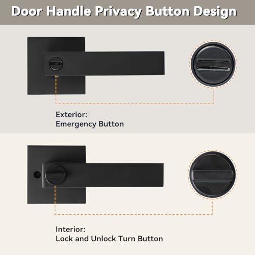 KAMOTA Privacy Door Levers, 7 Pack Matte Black Door Handles Bed and Bath Door Locks Interior Keyless Locksets, Left and Right Hand Reversible - Image 3