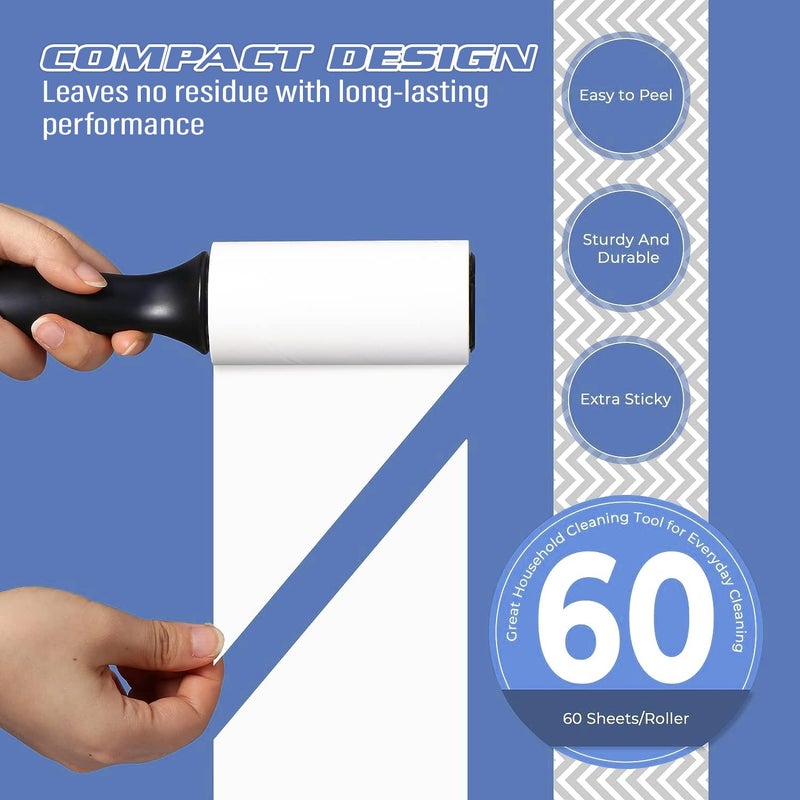 Zureni Lint Roller Remover Reusable Sticky Picker with 1 Handle 5 Refill Rolls EasyTear Sheet for Clothes Pet Furniture Carpet Dog Fur Sweater Dirt Dust 60 Sheets Each Roll 300 Total - Image 4