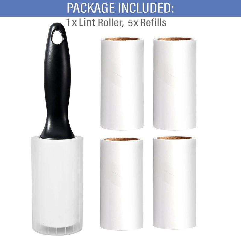 Zureni Lint Roller Remover Reusable Sticky Picker with 1 Handle 5 Refill Rolls EasyTear Sheet for Clothes Pet Furniture Carpet Dog Fur Sweater Dirt Dust 60 Sheets Each Roll 300 Total - Image 3