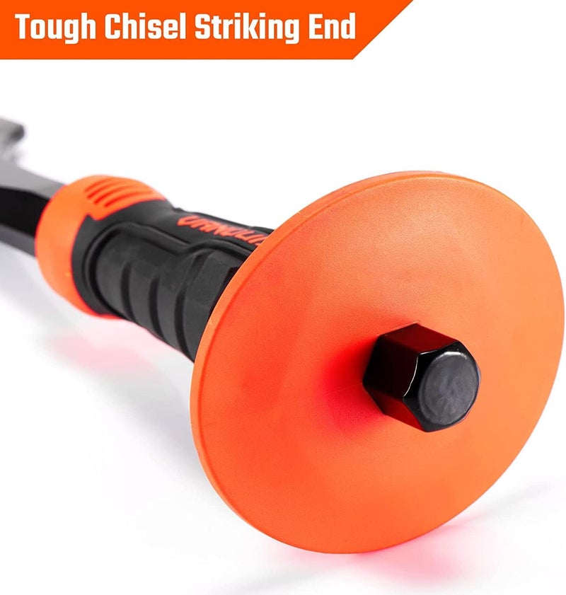 Vanquish 12 Inch Concrete Heavy Duty Cold Chisel with Pointed Head and Bi-Material Hand Guard for Masonry (4710) - Image 3