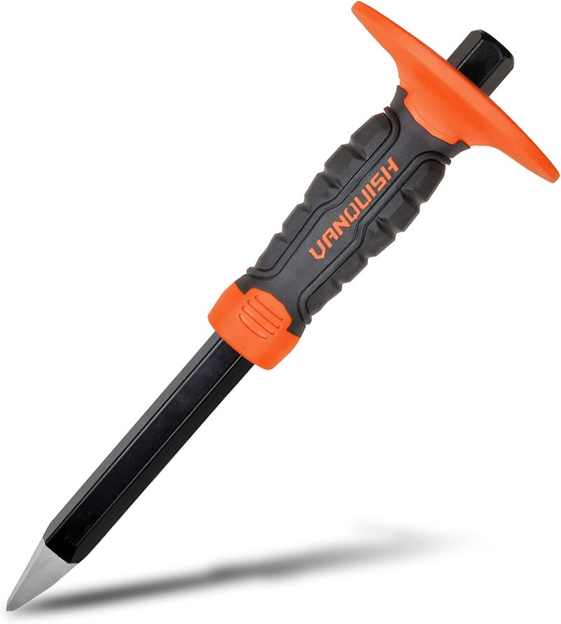 Vanquish 12 Inch Concrete Heavy Duty Cold Chisel with Pointed Head and Bi-Material Hand Guard for Masonry (4710) - Image 1