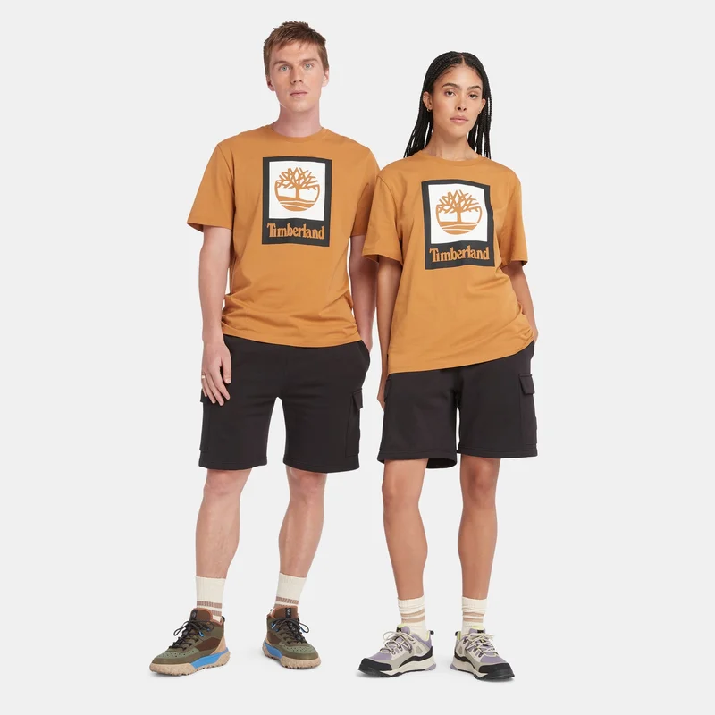 Timberland Brown Men's Square Stack Logo T-Shirt for Men | Best Price UAE