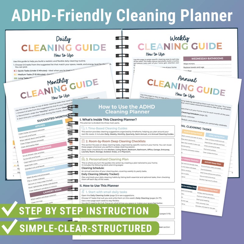 Bloomost ADHD Cleaning Planner - Cleaning Schedule and Checklist Organizer for Adults and Teens - Daily, Weekly & Monthly Household Cleaning Checklist for ADHD Minds - Stress-Free Housework - Image 4