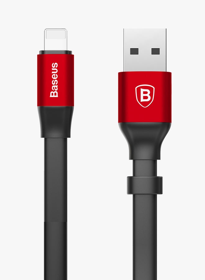 بيسوس كابل نيمبل USB-A إلى Lightning مسطح ومحمول بطول 23 سم لشحن ومزامنة آيفون/آي باد/إيربودز لآيفون 13، 12، 11، 11 برو، 11 برو ماكس، XS، XS ماكس، XR، X، 8SE/8/8 بلس والمزيد أحمر وأسود - Image 3