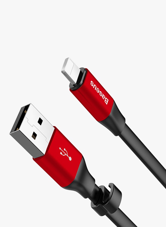 بيسوس كابل نيمبل USB-A إلى Lightning مسطح ومحمول بطول 23 سم لشحن ومزامنة آيفون/آي باد/إيربودز لآيفون 13، 12، 11، 11 برو، 11 برو ماكس، XS، XS ماكس، XR، X، 8SE/8/8 بلس والمزيد أحمر وأسود - Image 4