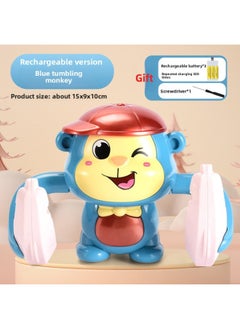 Children's Roll Monkey Electric Voice-Controlled Luminous Toy Somersault Little Monkey Baby Exercise Head-up Crawl-Color:Upgrade [blue❤️26 Songs] Rechargeable Model⭐Voice Controlled Tumbling Monkey-official Standard Configuration