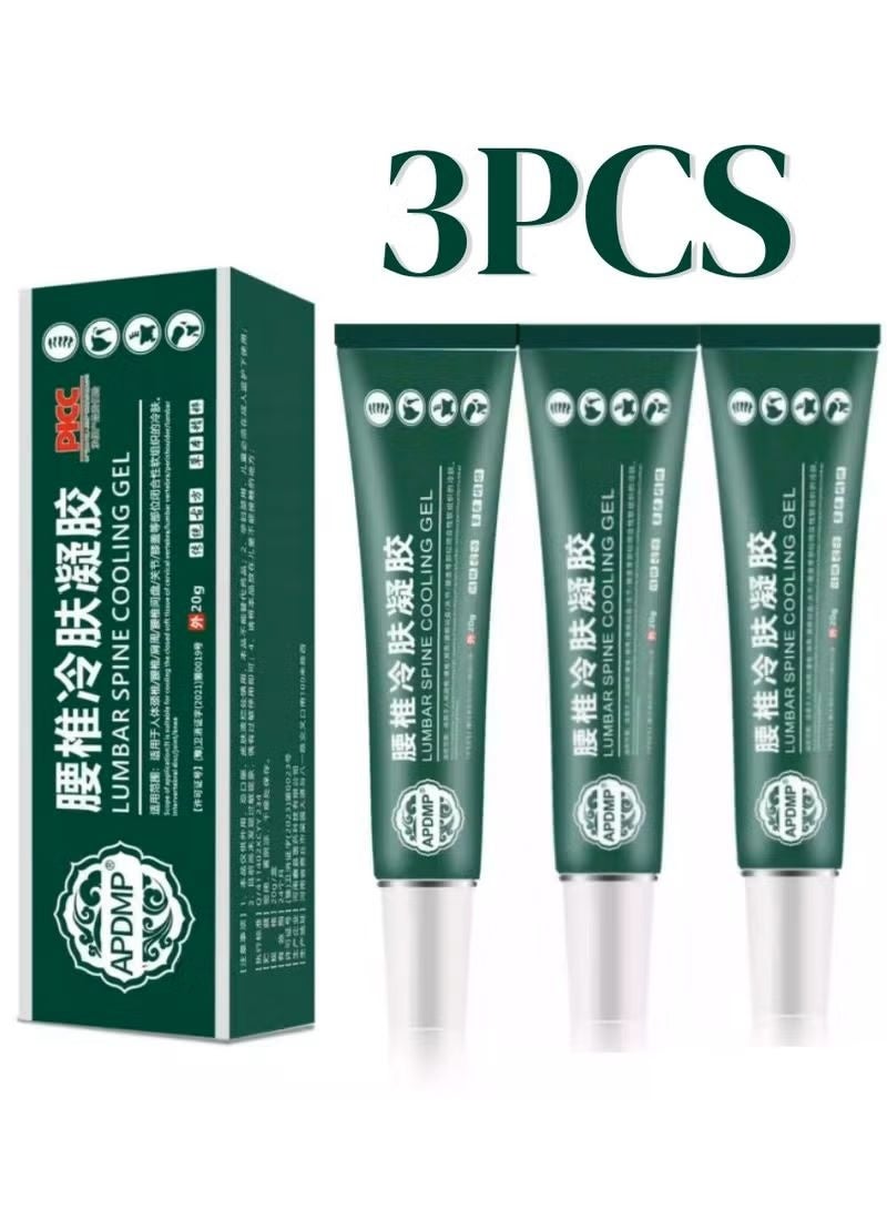 3 x 20g packs of natural herbal cooling gel for lumbar back pain | Fast relief from cervical, knee, and disc pain | Soothing formula for joint pain