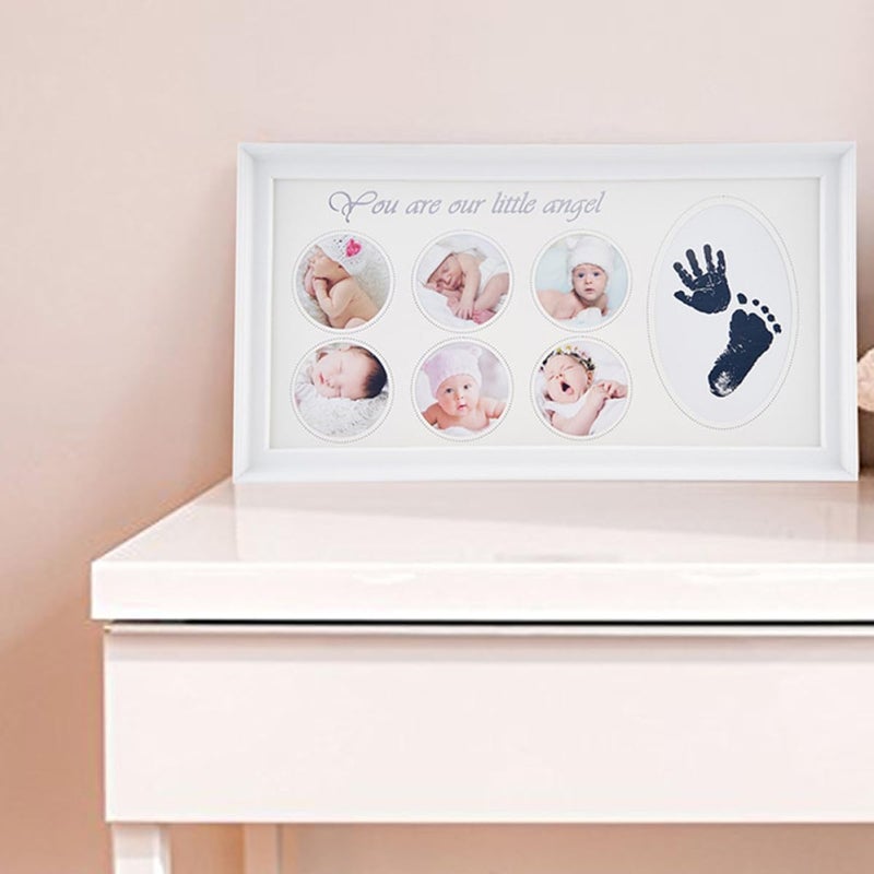 Footprint and Handprint Photo Frame, DIY Keepsake Frame 39x21cm White, Memory Inkpad for Newborns - Image 5