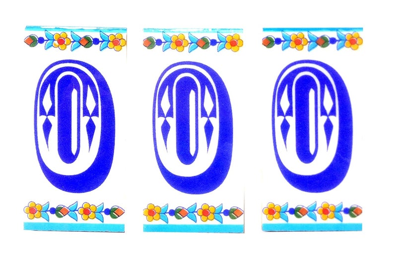 Shiv Kripa Blue Pottery Decor Wall Ceramic O Alphabets Tiles Handmade Wall Tiles 2 x 4 Inch Set of 3 Tiles Multi Color