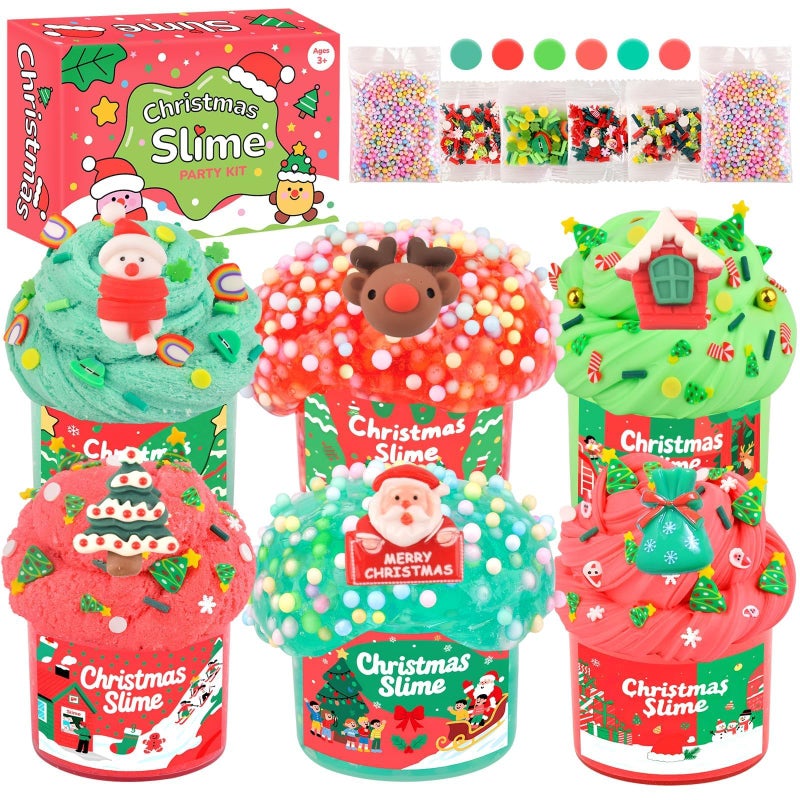 TITRITH Christmas Slime 6 Pack Set Stocking Stuffers for Kids Classroom Party Favors Xmas Gifts for Girls Boys 412 Sensory Stress Relief Toys Holiday Party Supplies Advent Calendar - Image 3