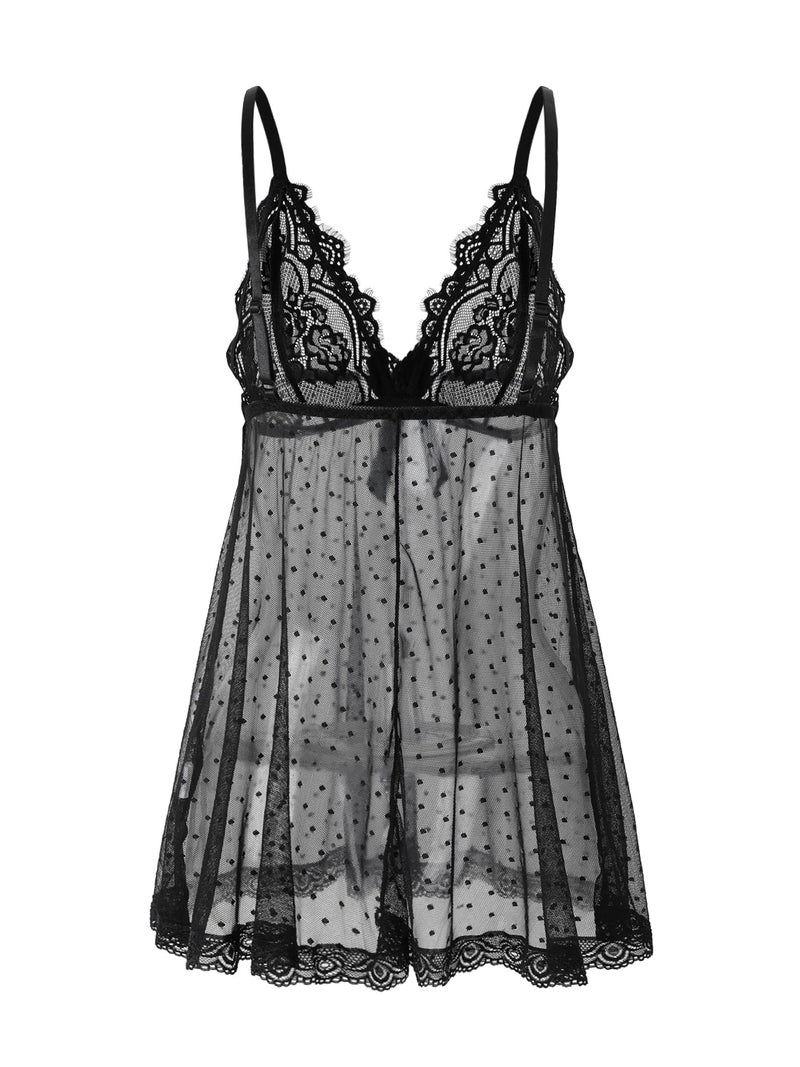 AIBINGGE Sexy lingerie Lace Babydoll Chemise, Black, Women's Sleepwear S-5XL (black, Small) - Image 3