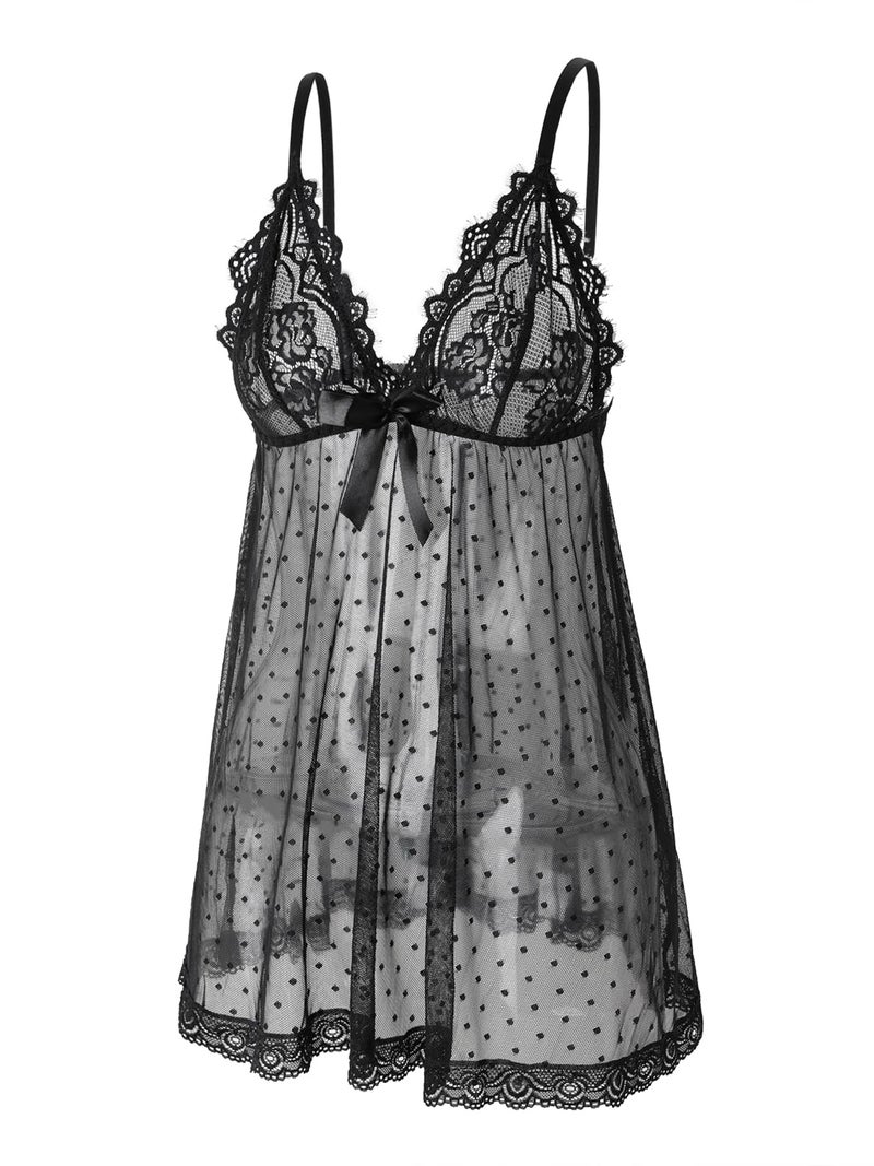 AIBINGGE Sexy lingerie Lace Babydoll Chemise, Black, Women's Sleepwear S-5XL (black, Small) - Image 2