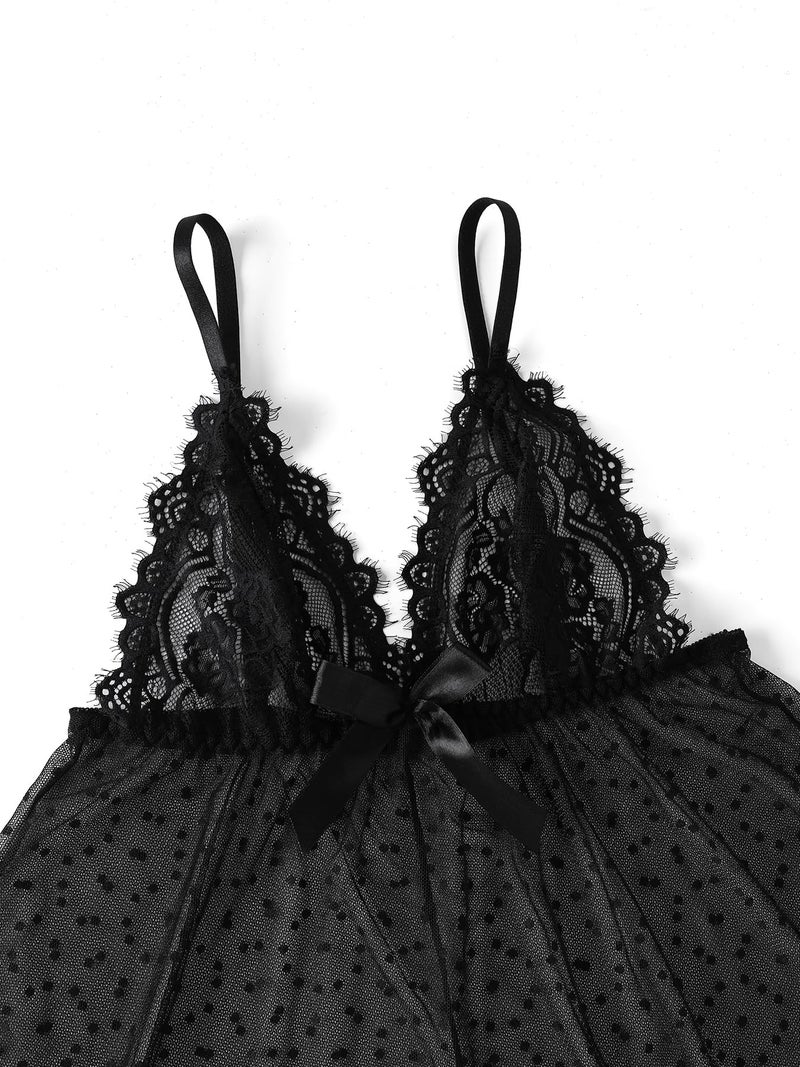 AIBINGGE Sexy lingerie Lace Babydoll Chemise, Black, Women's Sleepwear S-5XL (black, Small) - Image 4