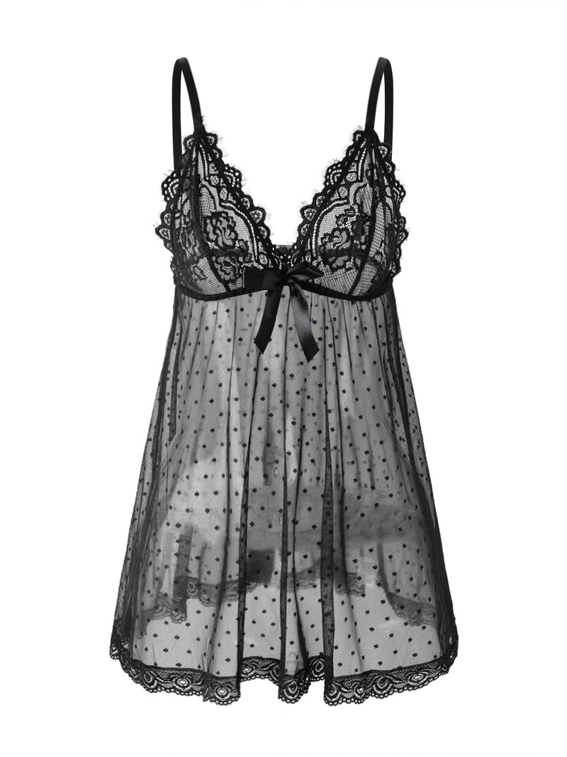 AIBINGGE Sexy lingerie Lace Babydoll Chemise, Black, Women's Sleepwear S-5XL (black, Small) - Image 1