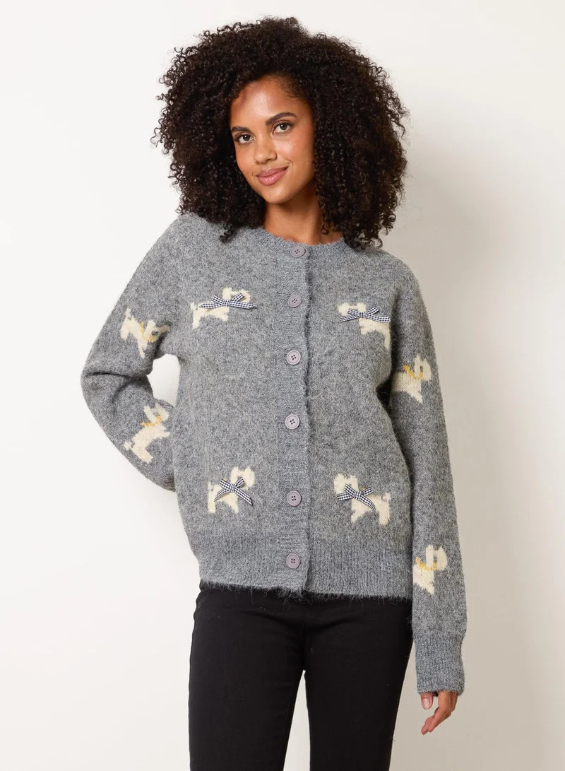 بلو فانيلا Dog Button Down Cardigan With Bows