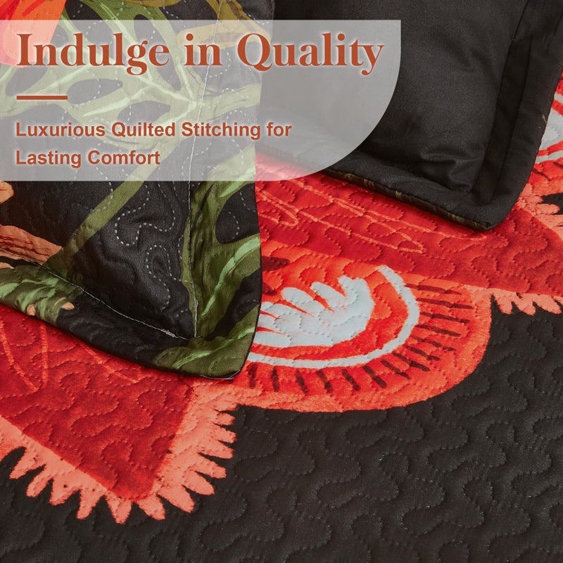 Tyrot 3 Piece Black Red Boho Floral Quilt Sets King Size Farmhouse Reversible Lightweight Bedspread Coverlet with 2 Shams Vintage Mid Century Microfiber Bedding Quilts Set for All Season, 106''x96'' - Image 4