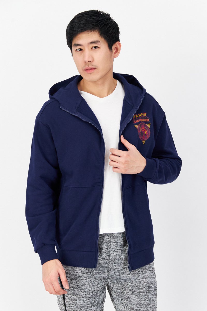 MARVEL Men Hooded Graphic Print Long Sleeves Sweatshirt, Navy Blue Combo - Image 1