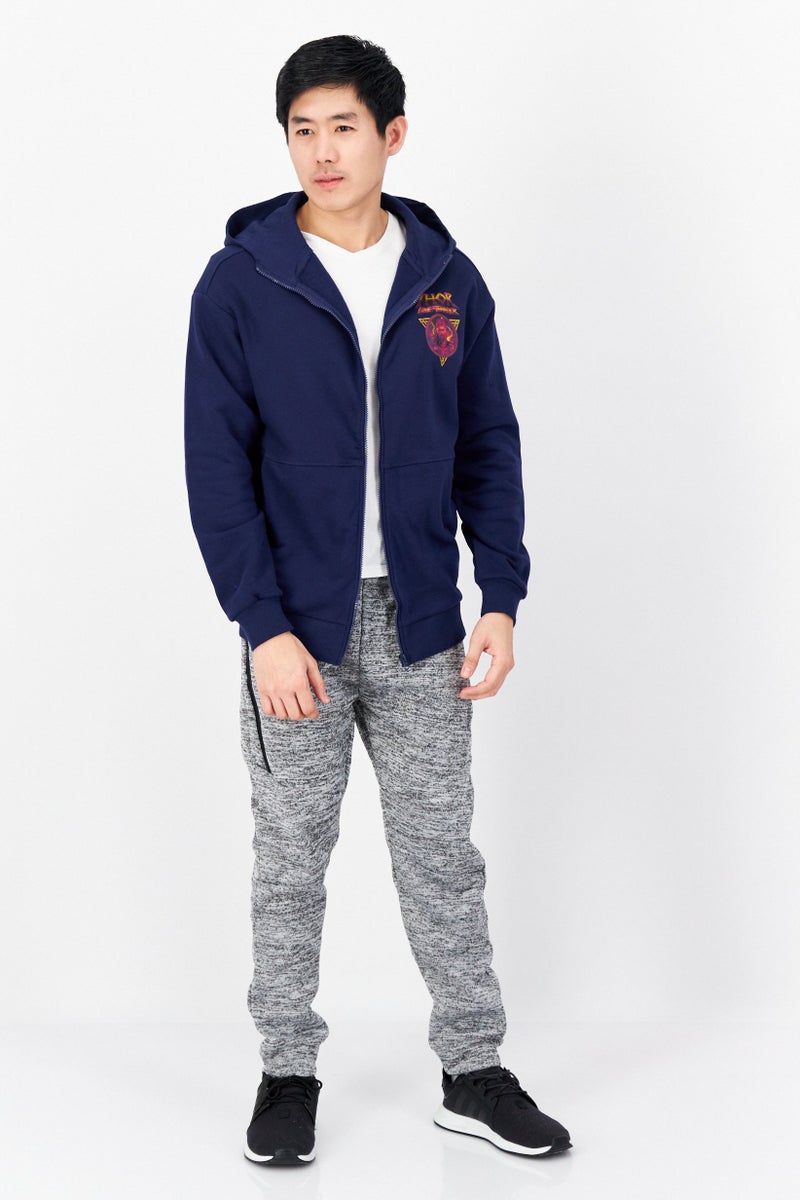 MARVEL Men Hooded Graphic Print Long Sleeves Sweatshirt, Navy Blue Combo - Image 3