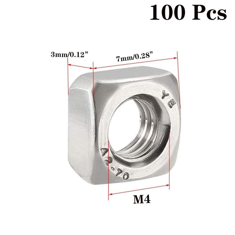 Still Awake M4-0.7 Square Nuts, 304 Stainless Steel Metric Coarse Thread Assortment Kit (100 Pcs) - Image 2
