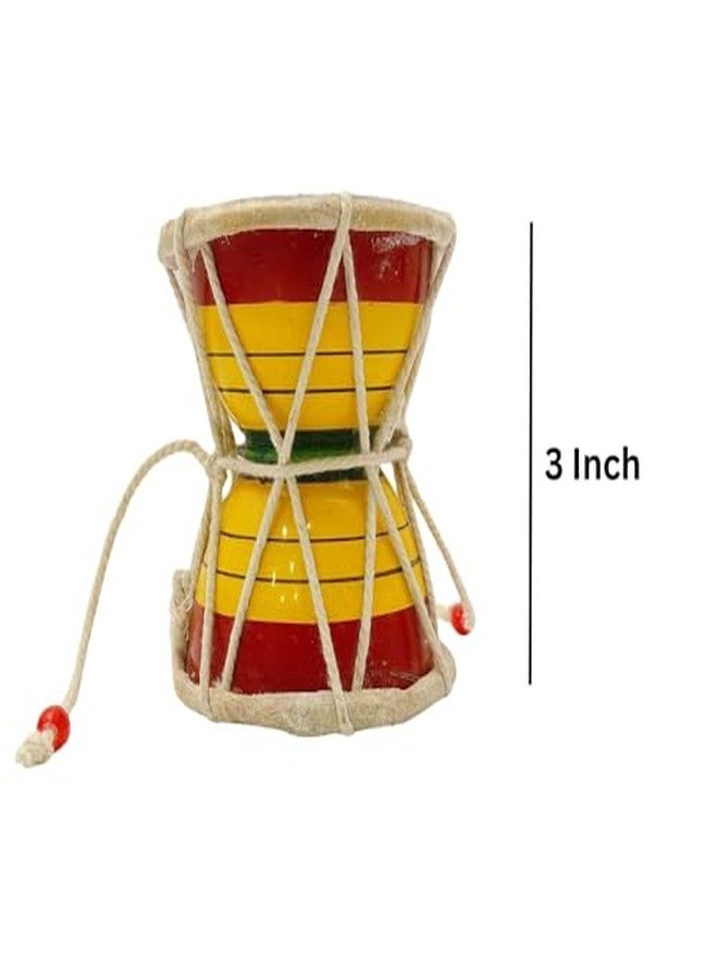 Dusane 3 بوصة خشبية دامرو حزمة من 3 لمهرجان Mahashivratri Shiv Puja Kit Mahadev Bhajan Medium Shiva Hand Drum، آلة موسيقية دينية تقليدية، معبد استخدام الهند - Image 2