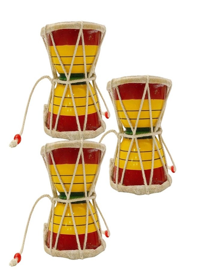 Dusane 3 بوصة خشبية دامرو حزمة من 3 لمهرجان Mahashivratri Shiv Puja Kit Mahadev Bhajan Medium Shiva Hand Drum، آلة موسيقية دينية تقليدية، معبد استخدام الهند - Image 1