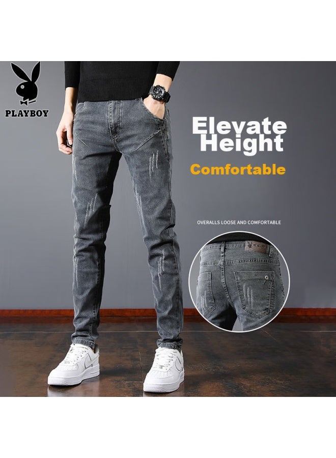 PLAYBOY جينز دنيم للرجال، بنطلونات ربيع وصيف، بنطلونات كاجوال، بنطلونات ضيقة عصرية للرجال، رمادي داكن، مقاس 32 - Image 5