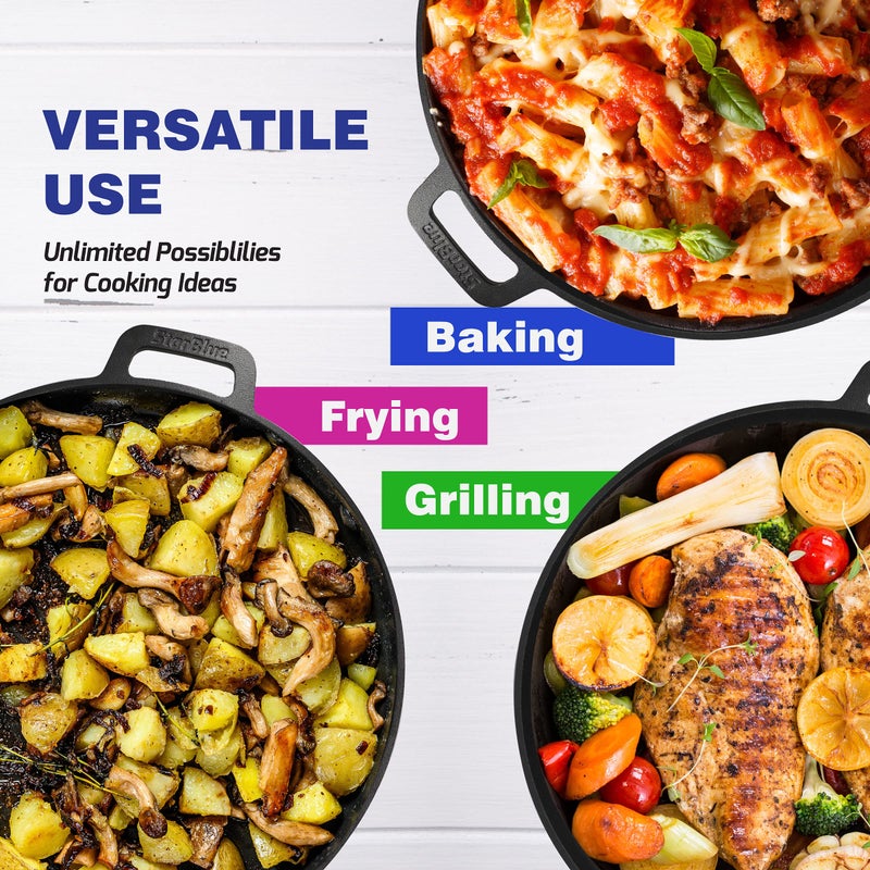 StarBlue 16 Inch Cast Iron Pizza Pan Round Griddle by StarBlue with FREE Silicone Handles and 30 Recipes Ebookâ€“ Pre-Seasoned Comal, Kitchen Essentials for Pizza Lovers, Baking, Grill, BBQ, Stove Oven Safe - Image 5