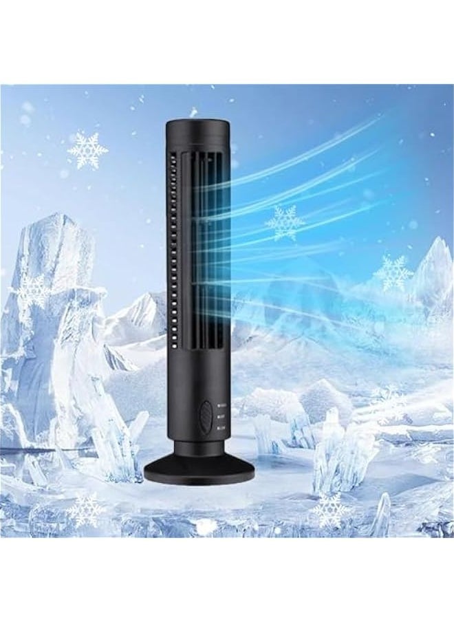 Bladeless Tower Fan, Air Conditioner - Portable Fan Conditioner With 2-Speeds Simulates Natural Wind, Low Noise, USB Port Cooler, Suitable for Home Office and Bedroom Use (Black)