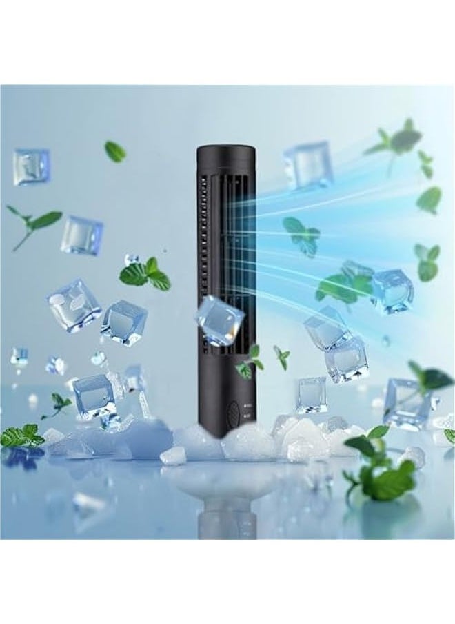Bladeless Tower Fan, Air Conditioner - Portable Fan Conditioner With 2-Speeds Simulates Natural Wind, Low Noise, USB Port Cooler, Suitable for Home Office and Bedroom Use (Black)
